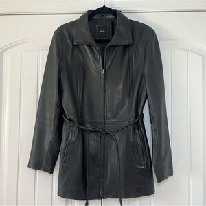 Vintage Black Leather Jacket Belted Belt Size Large 90s Grunge Moto Fall Winter